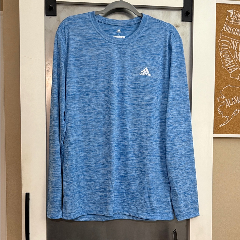 Adidas Men's Heathered Blue Long Sleeve Tee